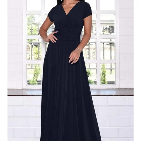 Koh Koh Cap Sleeve Semi-formal Black maxi gown wrap deep v-neck in black size s - Picture 1 of 12